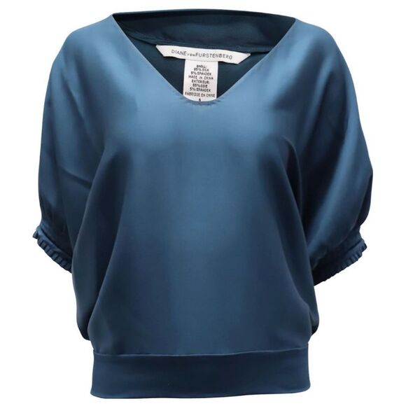Diane Von Furstenberg Blue Silk Blend Loose Fit Blouse Women's Size 4 - Picture 1 of 10